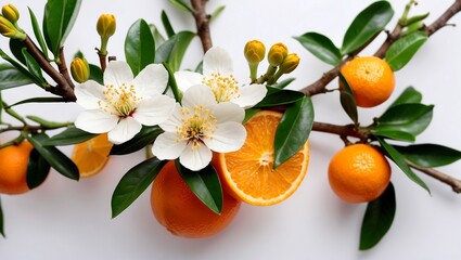 Neroli blossom flowers and buds on white background
