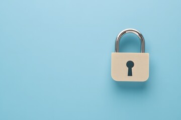 Naklejka premium Light Beige Padlock on Blue Background Security Concept