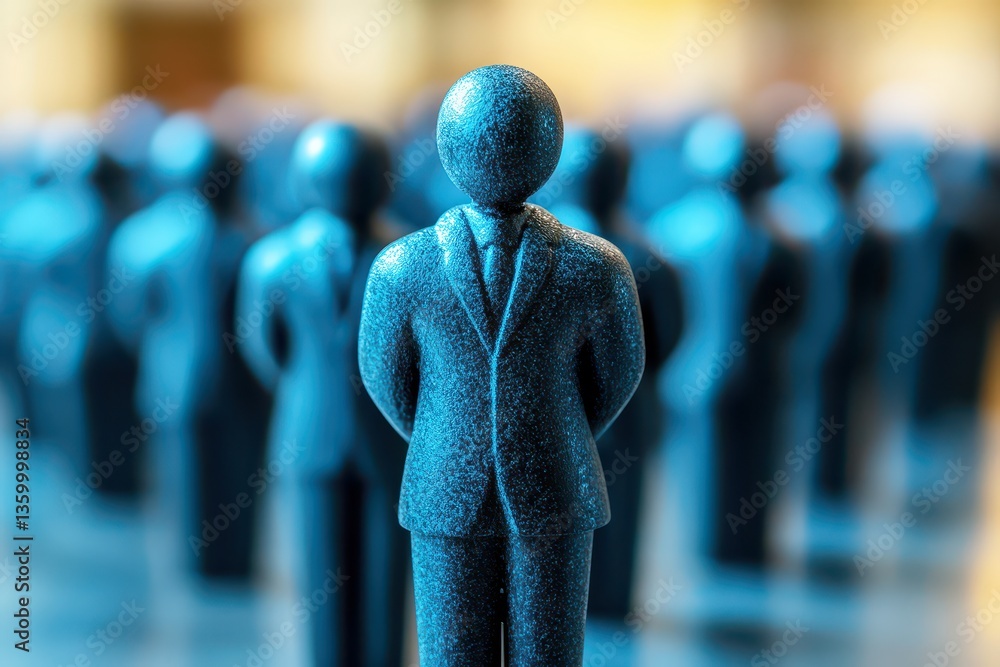 Poster abstract representation of leadership and teamwork with stylized figures in business suits standing 