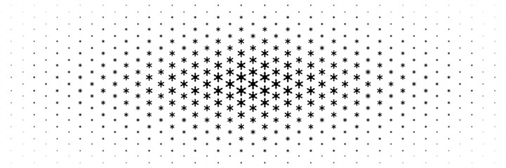 horizontal halftone of modern black bloom flower spread from center for pattern and background.