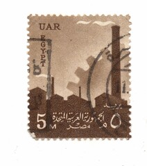 Obraz premium A vintage postage stamp from Egypt on a white background.