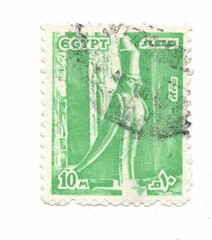 A vintage postage stamp from Egypt on a white background.