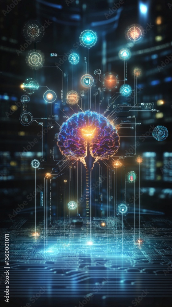 Poster visual representation of neural connections linked to global data and healthcare innovations