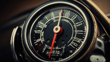 Classic motorcycle speedometer showcasing vintage style in a close-up view, highlighting its intricate design and mechanical precision