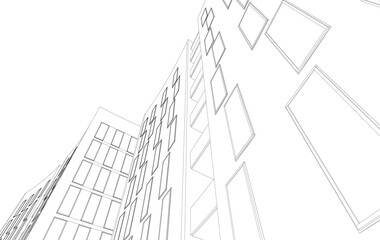 Abstract Architectural Sketch - Modern Buildings Perspective - Vector Illustration