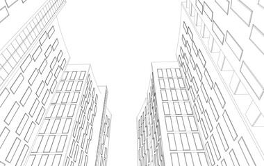 Fototapeta premium Abstract Architectural Sketch - Modern Buildings Perspective - Vector Illustration