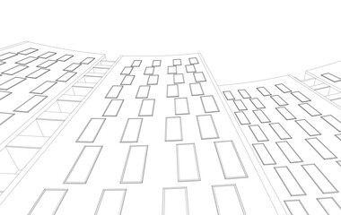 Abstract Architectural Sketch - Modern Buildings Perspective - Vector Illustration