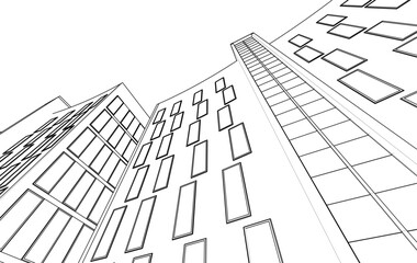 Abstract Architectural Sketch - Modern Buildings Perspective - Vector Illustration