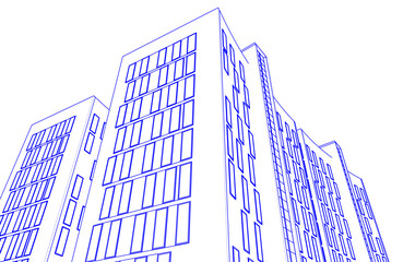 Abstract Architectural Sketch - Modern Buildings Perspective - Vector Illustration