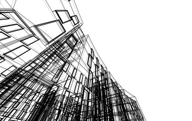 Abstract Architectural Sketch - Modern Buildings Perspective - Vector Illustration