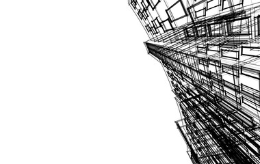 Abstract Architectural Sketch - Modern Buildings Perspective - Vector Illustration