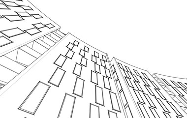 Abstract Architectural Sketch - Modern Buildings Perspective - Vector Illustration