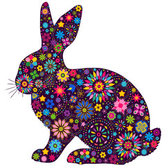 Vector patterned Easter Bunny with Flowers. For Posters Banners Design, Sales, Cards, Invitations, Parties. Transpatent background. Isolated
