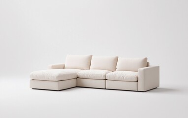 Off-white sectional sofa with textured fabric, shown against a bright white background.  The sofa features a chaise lounge and plush cushions
