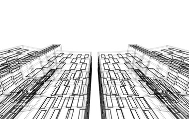 Abstract Architectural Sketch - Modern Buildings Perspective - Vector Illustration