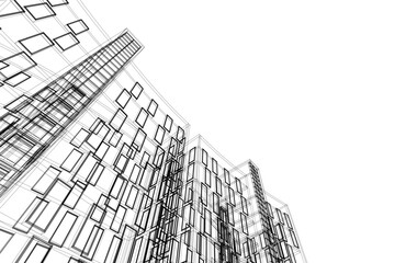 Abstract Architectural Sketch - Modern Buildings Perspective - Vector Illustration