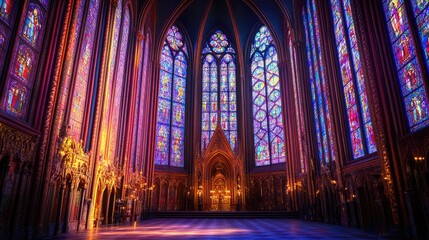 Fototapeta premium Stunning Gothic Architecture with Colorful Stained Glass Windows
