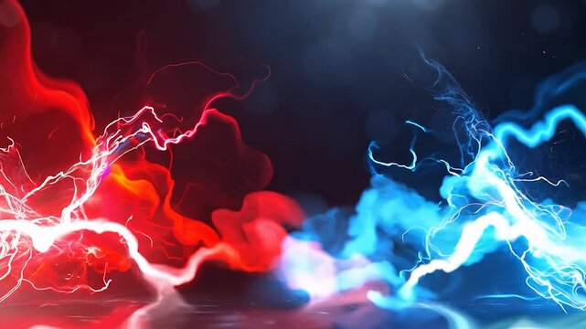 Dynamic abstract background featuring red and blue electric lightning bolts with glowing effects