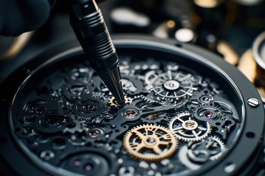 Crafting precision with watch gears and tools in a workshop setting