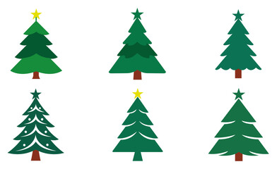 Christmas Tree Icon Set - Festive Green Pine Vector for Holiday Designs