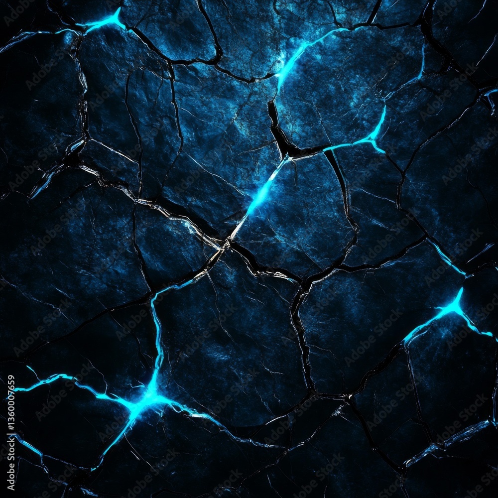 Poster Abstract Dark Blue Texture with Glowing Cracks: A Mesmerizing Display of Light and Shadow