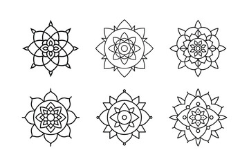 mandala spiritual line art set silhouette vector