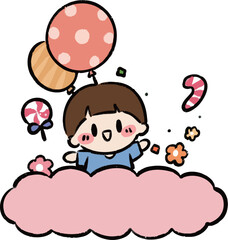 Pink Cloud Boy with Balloons