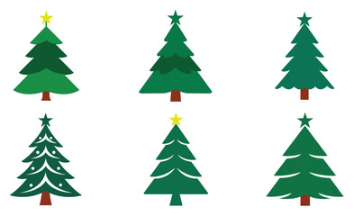 Christmas tree icon set. Festive green pine vector for holiday designs