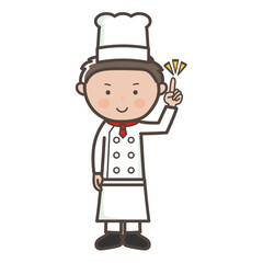 ポイントを説明する若い男性コックさんの全身イラスト