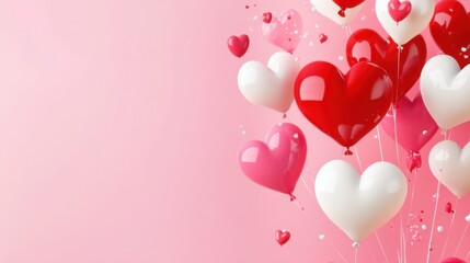 Heart-shaped balloons in pink background for romantic celebrations and decorations during special occasions