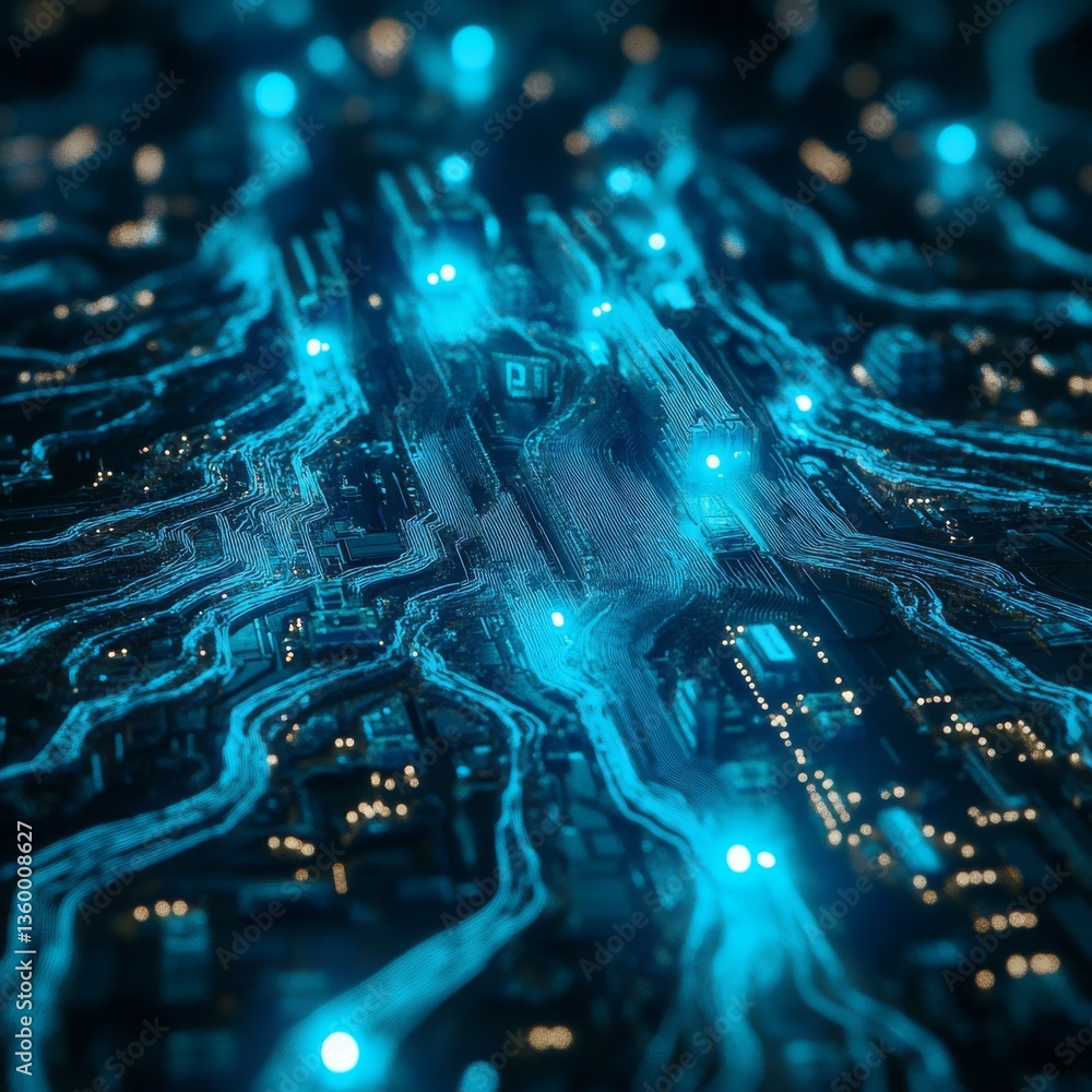 Poster blue circuit board: a glimpse into the heart of technology and electronic innovation