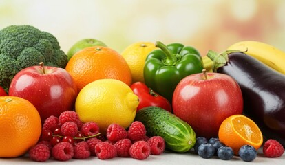 A colorful assortment of fruits and vegetables arranged together.