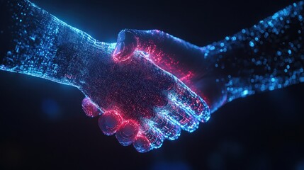 Digital handshake depicts technology driven collaboration and partnership