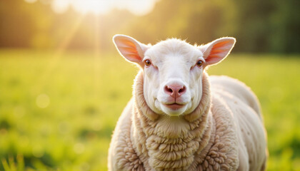 Obraz premium Happy sheep standing in sunlit field after shearing, newfound freedom