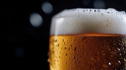 Cold beer glass with frothy head