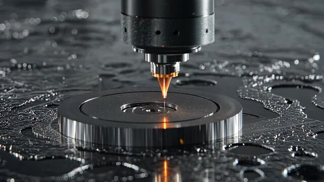 Precision Laser Cutting Tool on Metallic Surface in Industrial Setting