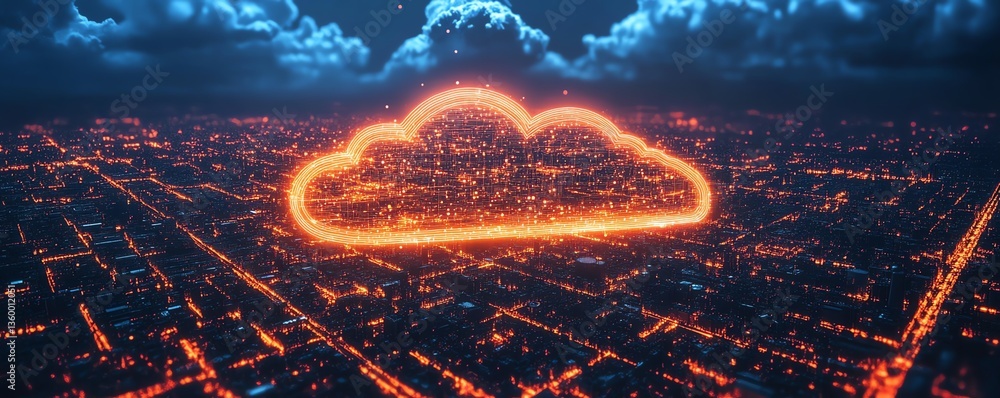 Aufkleber factory of the future aerial view with advanced cloud computing, interconnected industrial automatio