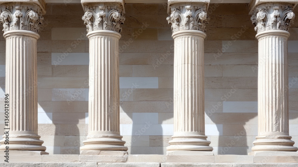 Poster classic architecture with four elegant columns against stone wall