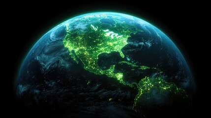 Fototapeta premium Glowing Earth View at Night with Bright City Lights and Ocean