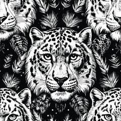 Black and White Leopard Line Art Seamless Pattern