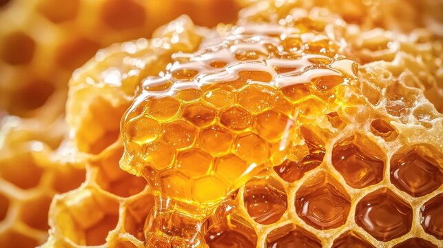 Harvesting sweet honey from honeycomb bees natural habitat food photography close-up nature's delight