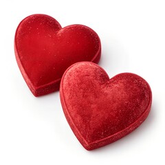 Fototapeta premium Two red velvet hearts isolated on transparent background