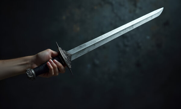 steel saber (sword) in hand on a black background