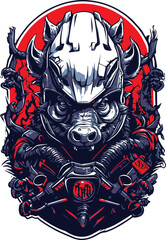Tshirt Design Character Vector Wild Boar Racer Helmet Celang Balap Monster