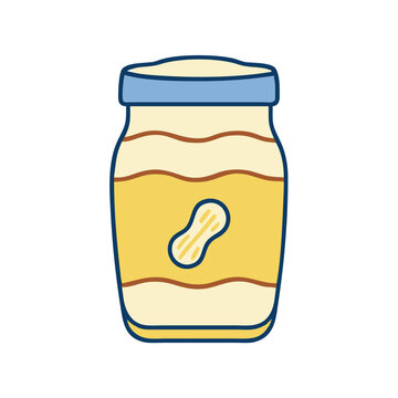 recommend clip art: Cartoon peanut butter jar in soft yellow and blue tones