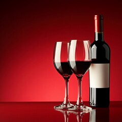 Elegant red wine glasses and bottle romantic dining setting still life interior close-up visual indulgence