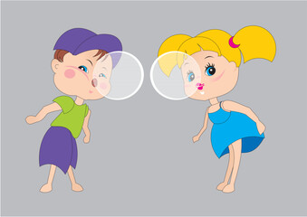 Kids, bubble gum