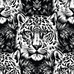 Monochrome Leopard Spot Line Art Pattern
