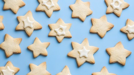 Sweet Star Cookies Pattern on Blue Background