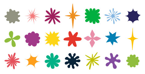 Colorful geometric shapes and stars in various colors and designs